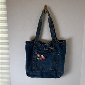 Vintage Blue Denim Tote Bag with pins
